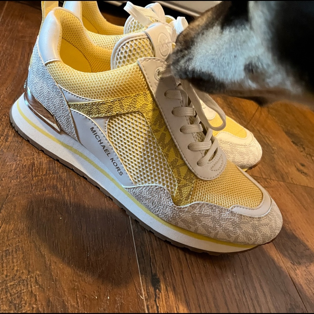 Michael Kors Yellow and White Mesh Athletic Sneakers